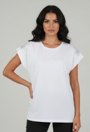 REMERA DE ALGODON PARA DAMA POR MAYOR CON PINTITAS EN LAS MANGAS